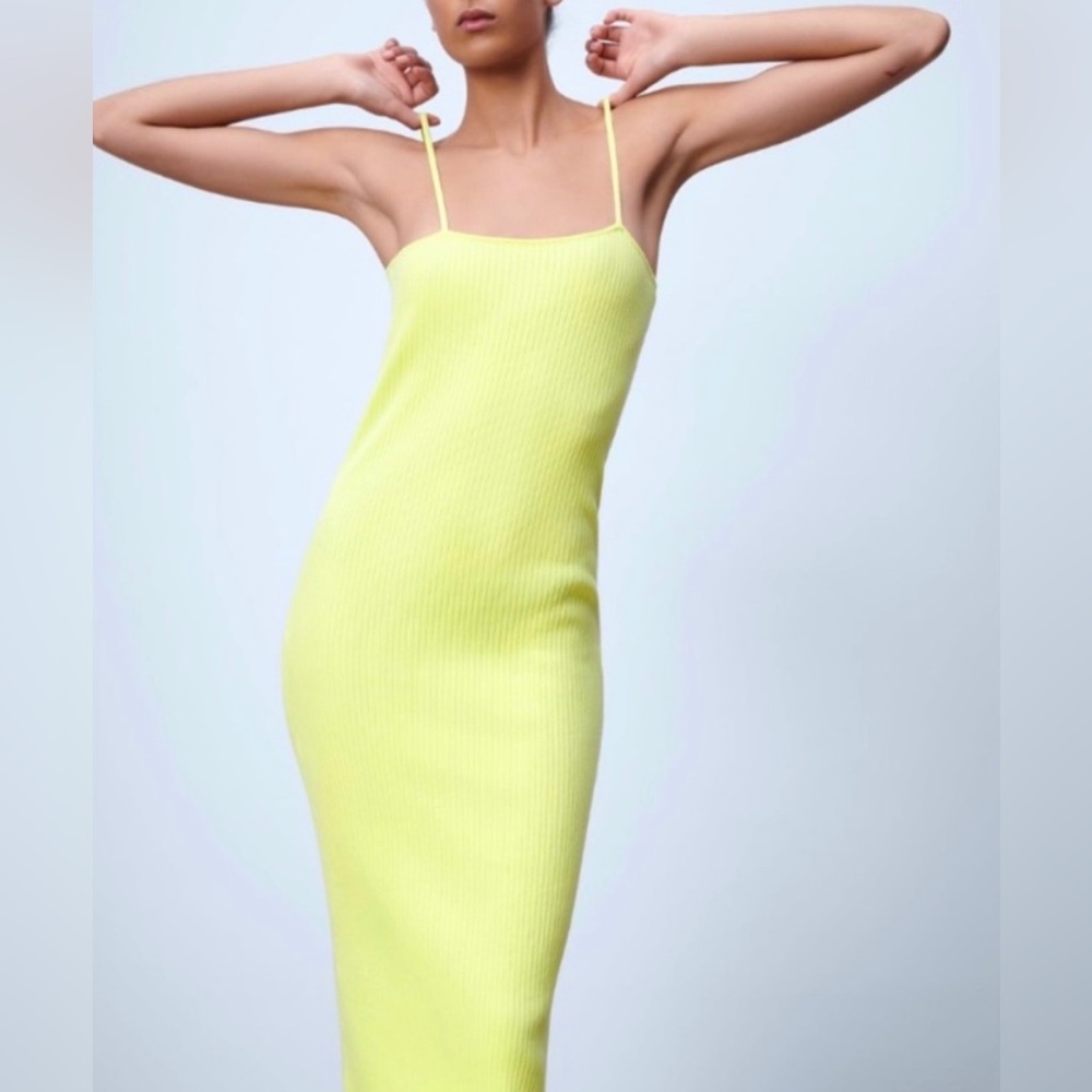 NWOT Zara Apple Green Yellow Ribbed Knit Dress